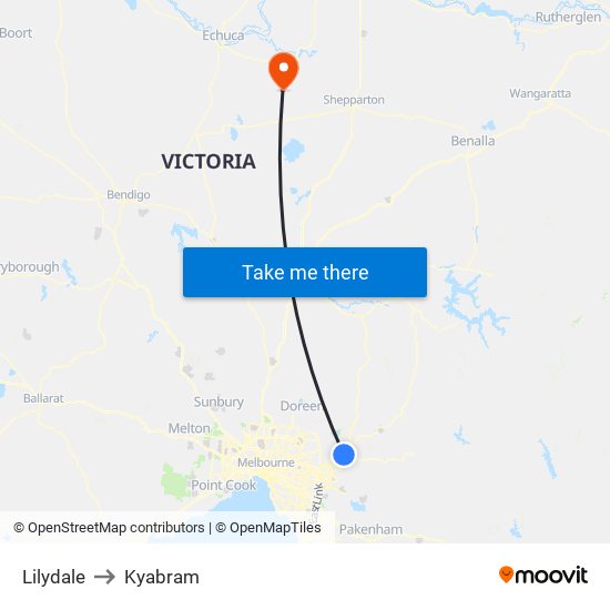 Lilydale to Kyabram map