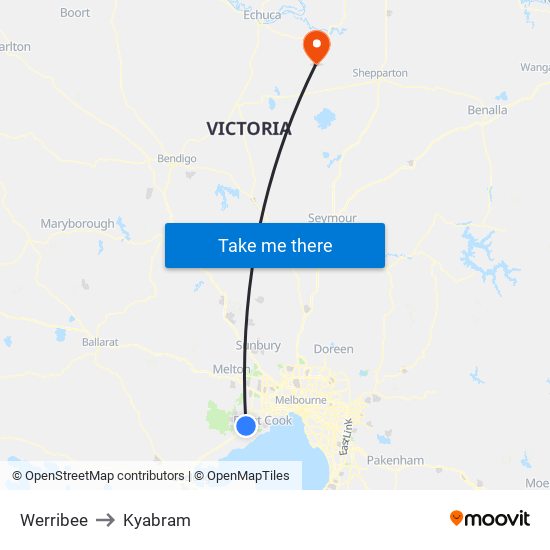 Werribee to Kyabram map