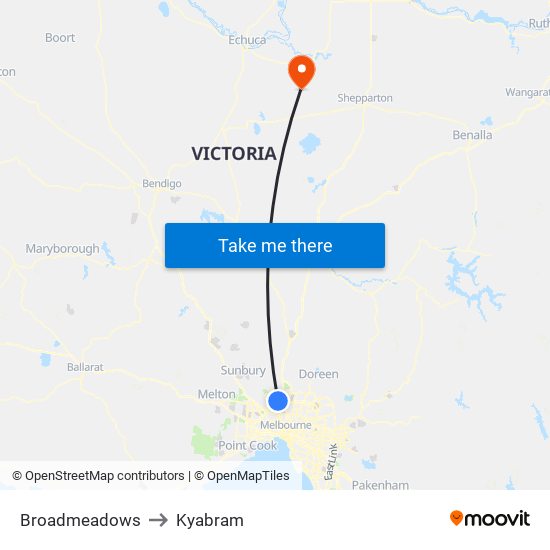 Broadmeadows to Kyabram map