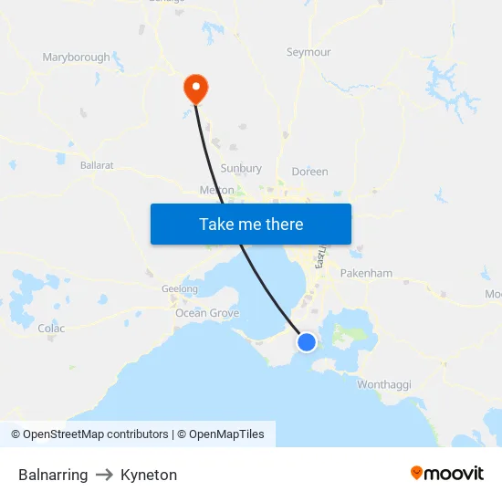 Balnarring to Kyneton map