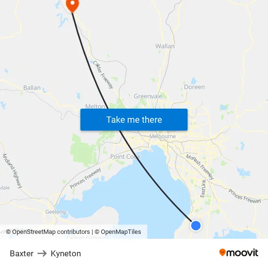 Baxter to Kyneton map