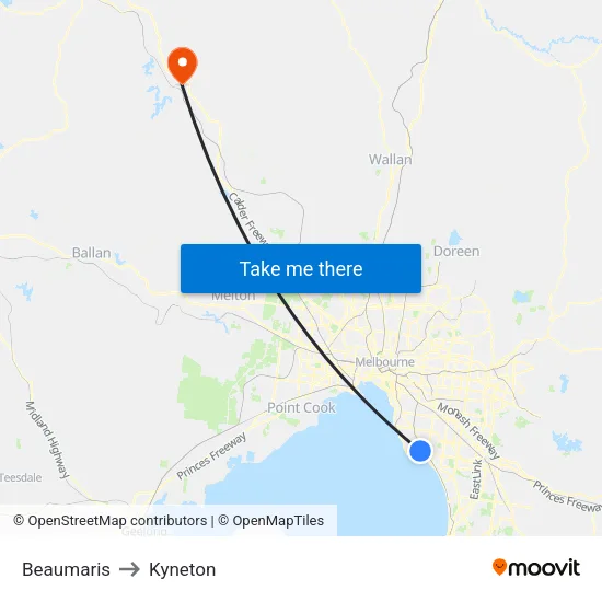 Beaumaris to Kyneton map