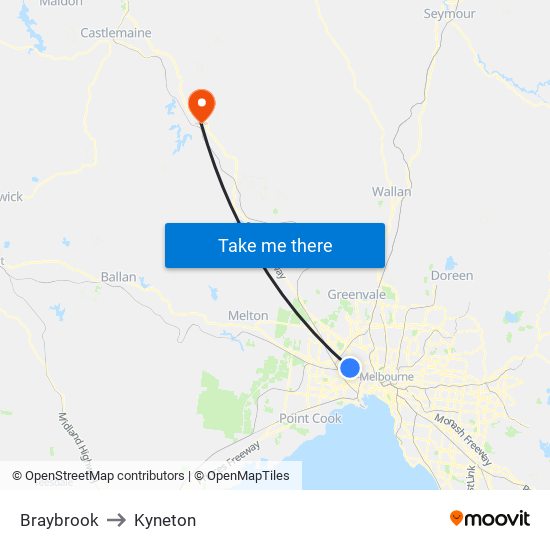 Braybrook to Kyneton map