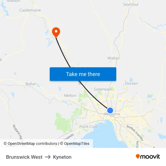 Brunswick West to Kyneton map