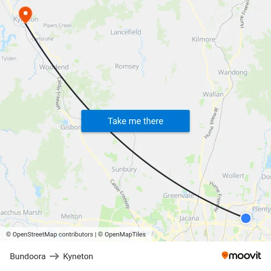 Bundoora to Kyneton map