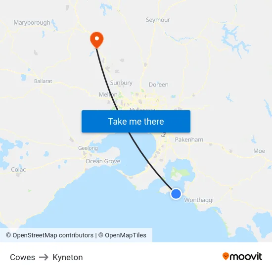 Cowes to Kyneton map