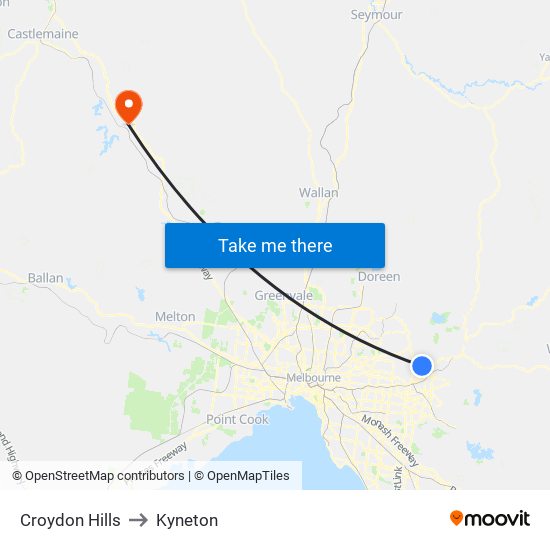 Croydon Hills to Kyneton map