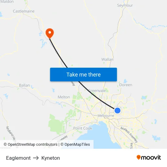 Eaglemont to Kyneton map
