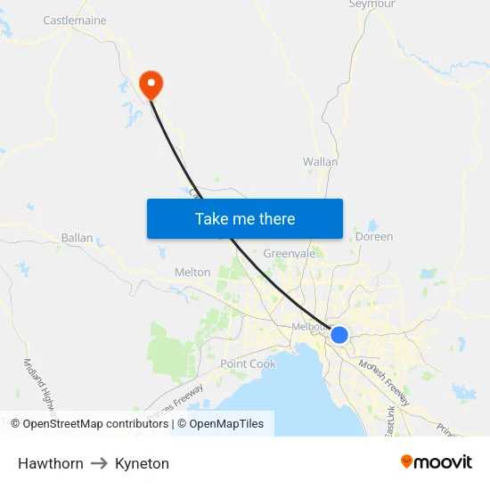 Hawthorn to Kyneton map