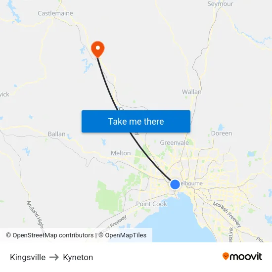 Kingsville to Kyneton map