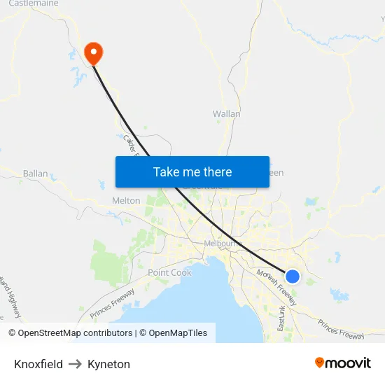 Knoxfield to Kyneton map