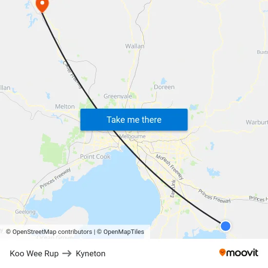 Koo Wee Rup to Kyneton map