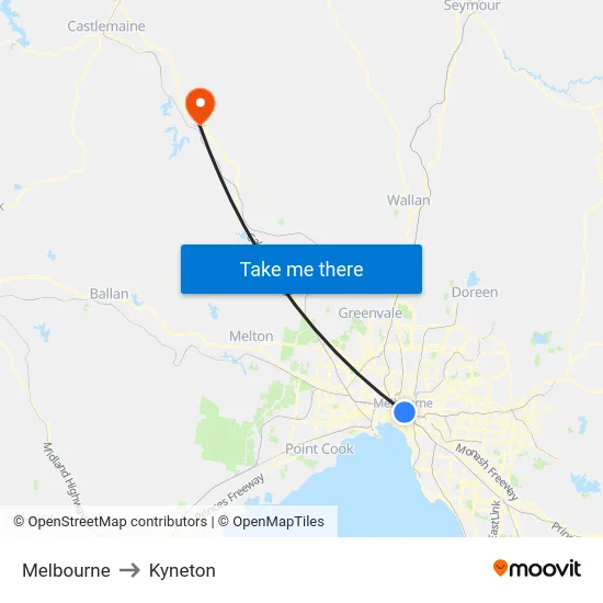 Melbourne to Kyneton map