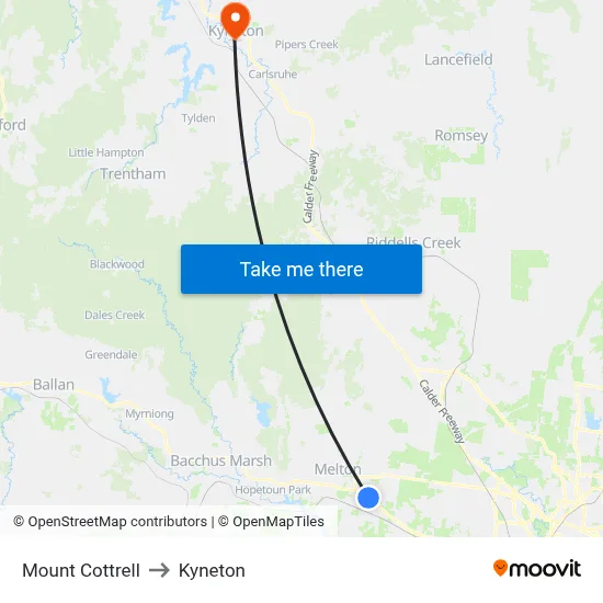 Mount Cottrell to Kyneton map