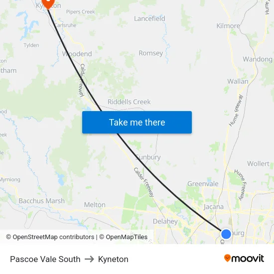 Pascoe Vale South to Kyneton map