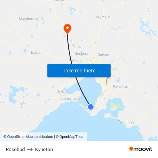 Rosebud to Kyneton map