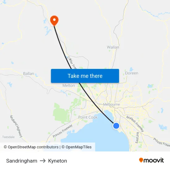 Sandringham to Kyneton map