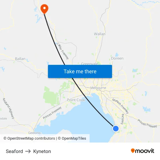 Seaford to Kyneton map