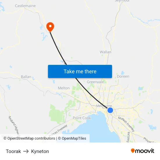 Toorak to Kyneton map