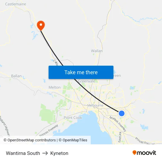 Wantirna South to Kyneton map