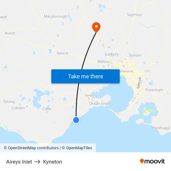 Aireys Inlet to Kyneton map