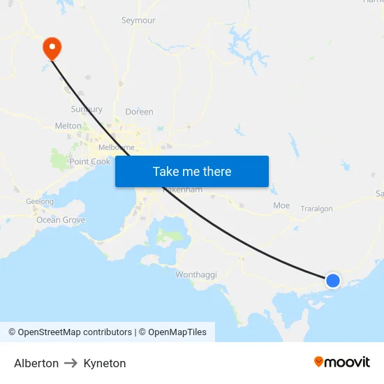 Alberton to Kyneton map
