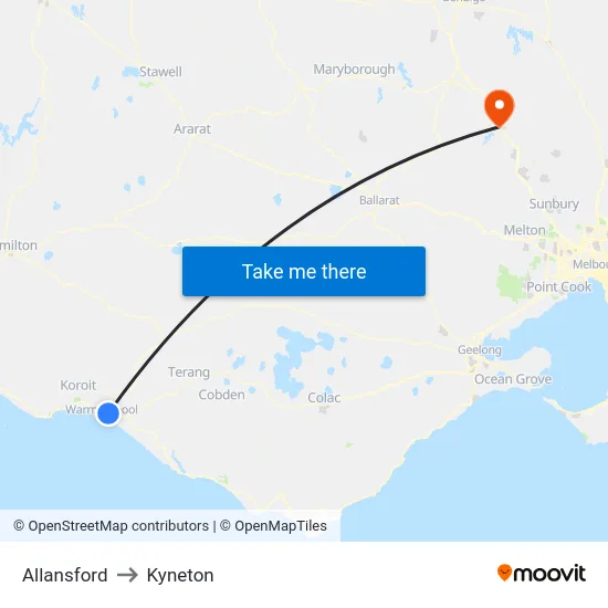 Allansford to Kyneton map