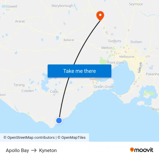 Apollo Bay to Kyneton map