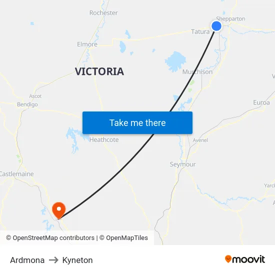Ardmona to Kyneton map