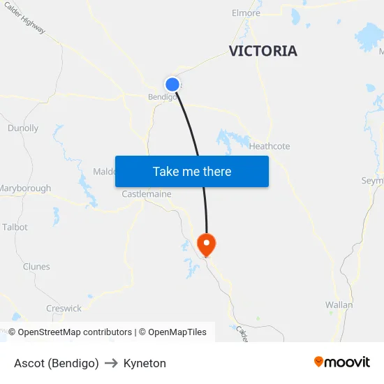 Ascot (Bendigo) to Kyneton map
