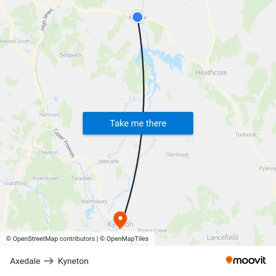 Axedale to Kyneton map