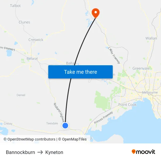 Bannockburn to Kyneton map