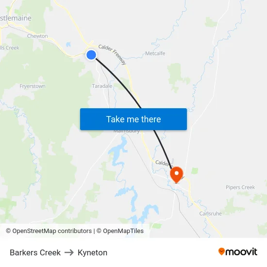 Barkers Creek to Kyneton map