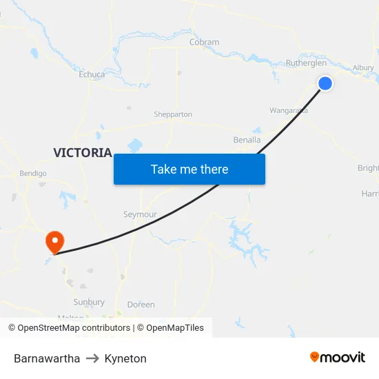 Barnawartha to Kyneton map