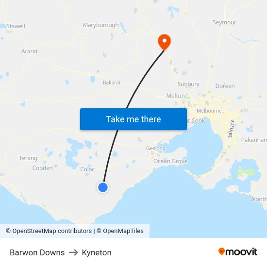 Barwon Downs to Kyneton map