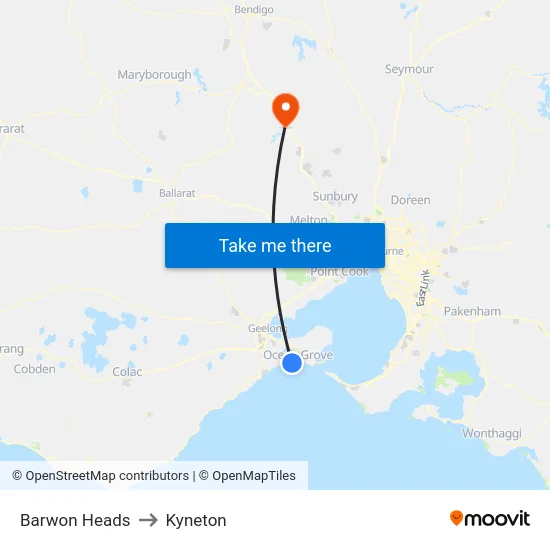 Barwon Heads to Kyneton map
