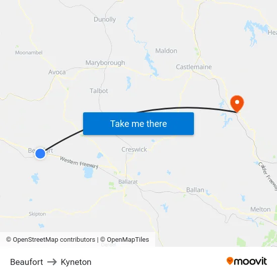 Beaufort to Kyneton map