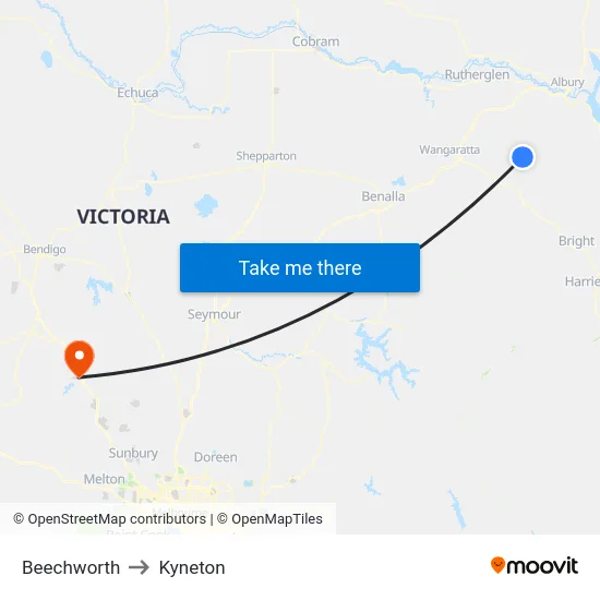 Beechworth to Kyneton map