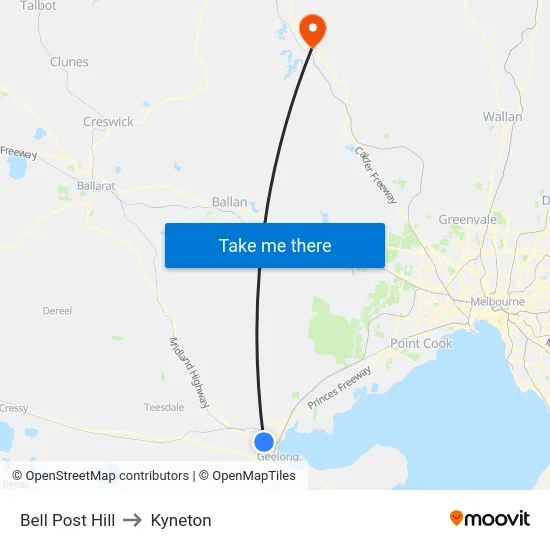 Bell Post Hill to Kyneton map