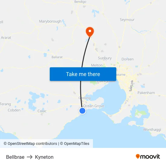 Bellbrae to Kyneton map