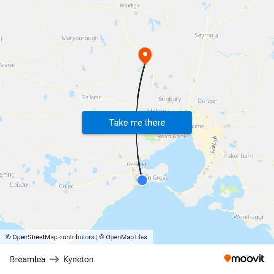 Breamlea to Kyneton map