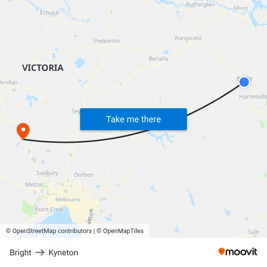 Bright to Kyneton map