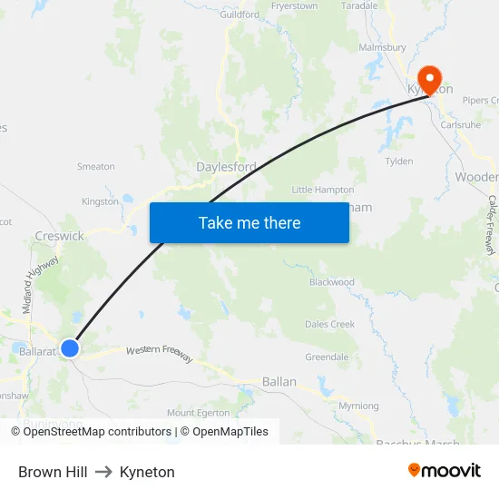 Brown Hill to Kyneton map