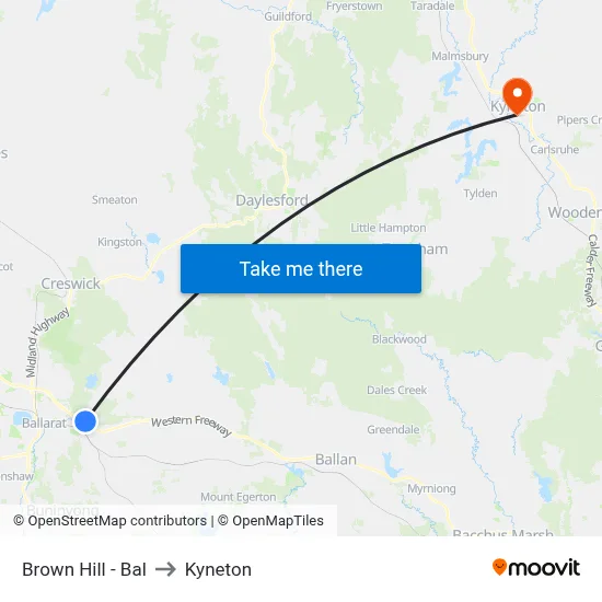 Brown Hill - Bal to Kyneton map