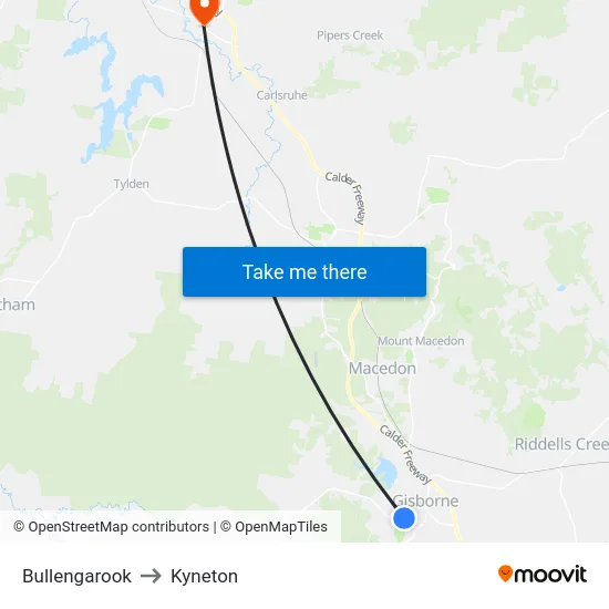 Bullengarook to Kyneton map