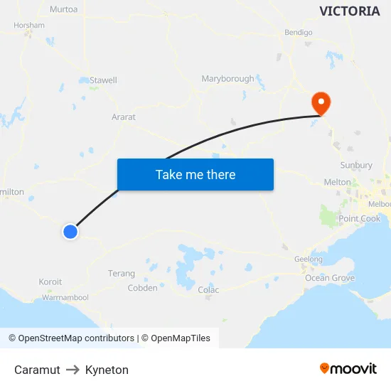 Caramut to Kyneton map