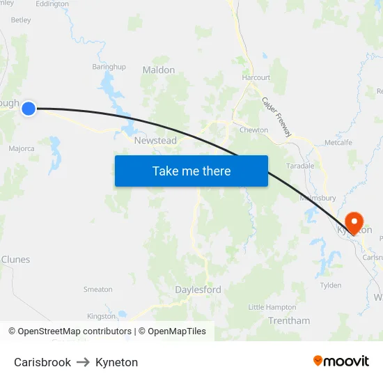 Carisbrook to Kyneton map