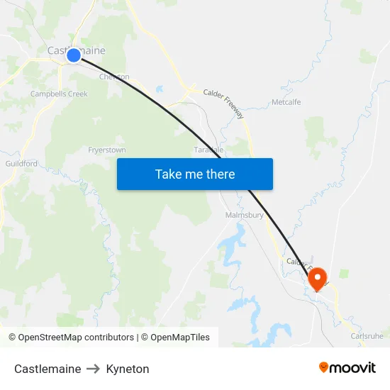 Castlemaine to Kyneton map