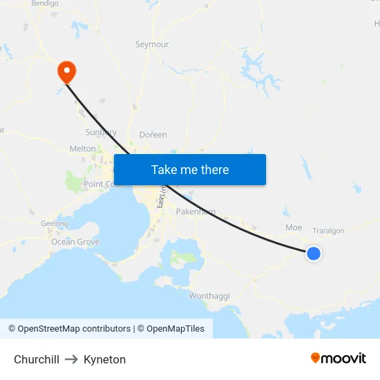 Churchill to Kyneton map