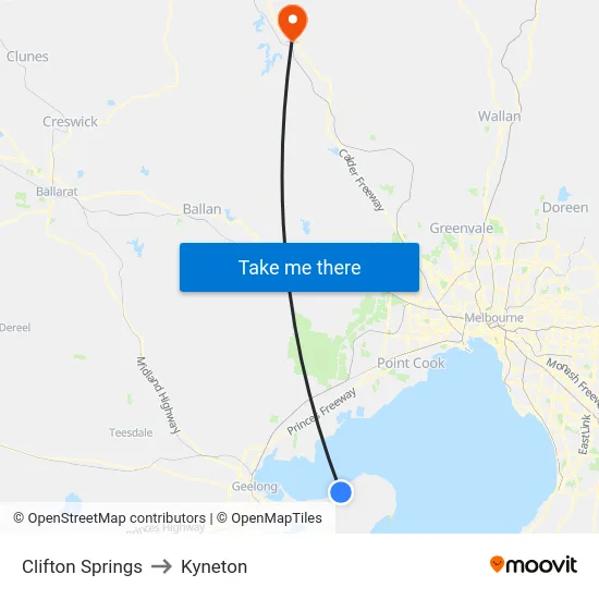 Clifton Springs to Kyneton map